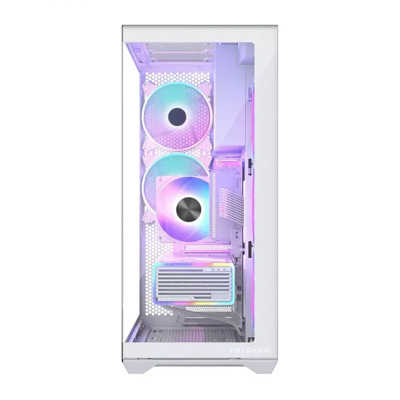 PC pilno bokšto korpusas MODECOM Volcano SPACE XL ARGB FULL TOWER 5F White — ATX, grūdintas stiklas, ARGB, USB-C