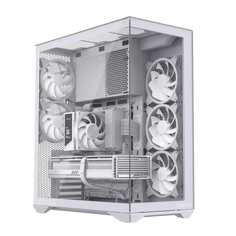 PC pilno bokšto korpusas MODECOM Volcano SPACE XL ARGB FULL TOWER 5F White — ATX, grūdintas stiklas, ARGB, USB-C