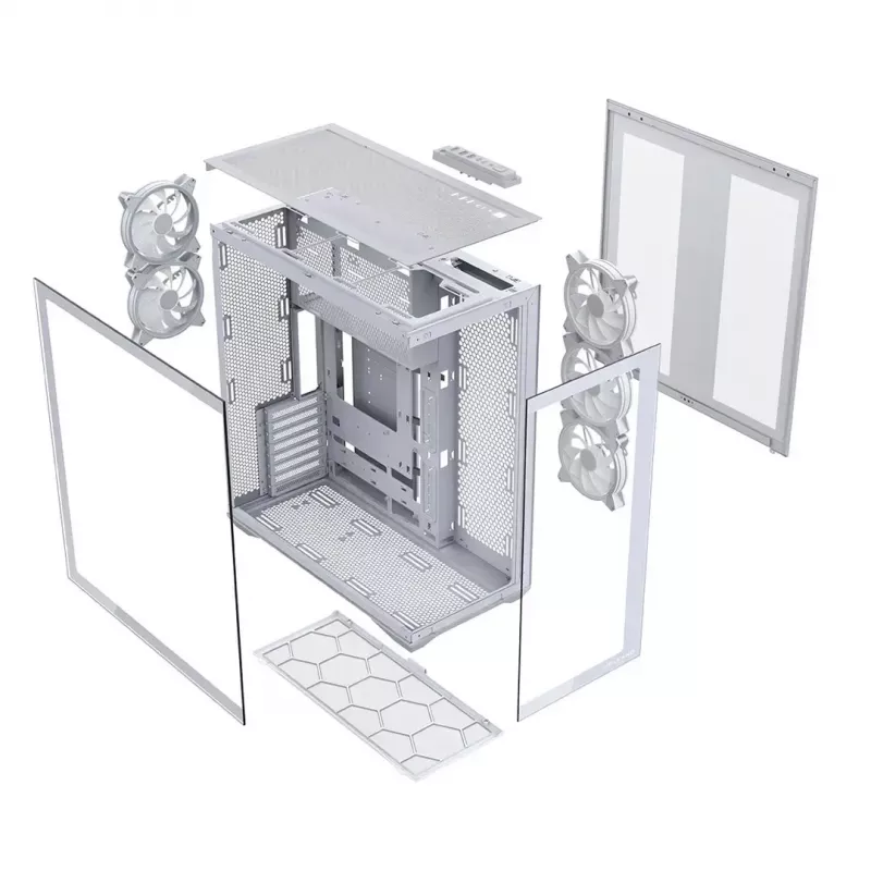 PC pilno bokšto korpusas MODECOM Volcano SPACE XL ARGB FULL TOWER 5F White — ATX, grūdintas stiklas, ARGB, USB-C