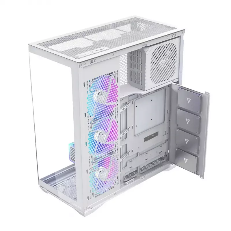 PC pilno bokšto korpusas MODECOM Volcano SPACE XL ARGB FULL TOWER 5F White — ATX, grūdintas stiklas, ARGB, USB-C