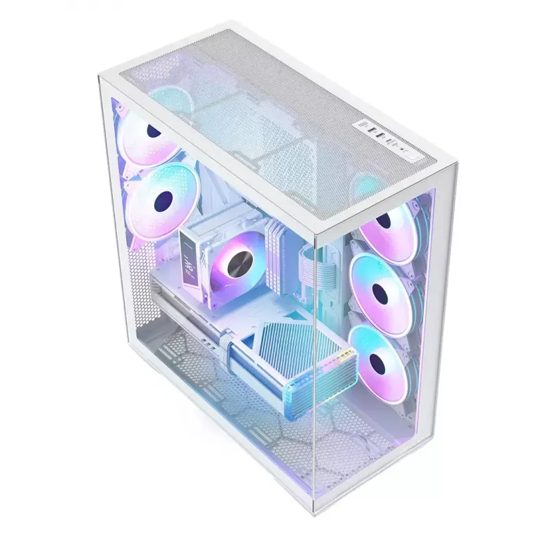 PC pilno bokšto korpusas MODECOM Volcano SPACE XL ARGB FULL TOWER 5F White — ATX, grūdintas stiklas, ARGB, USB-C