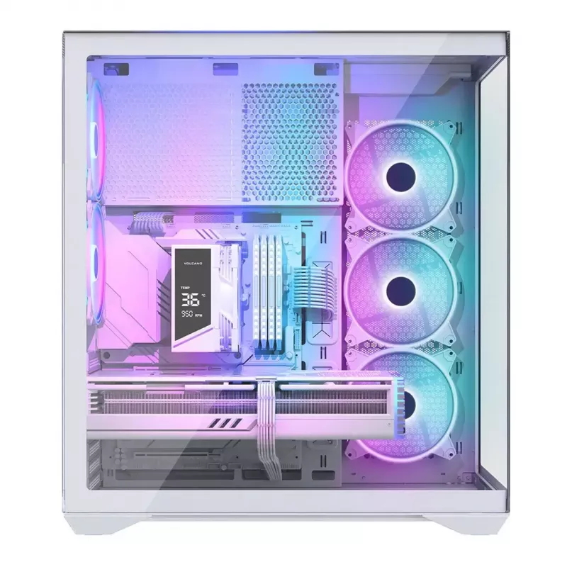 PC pilno bokšto korpusas MODECOM Volcano SPACE XL ARGB FULL TOWER 5F White — ATX, grūdintas stiklas, ARGB, USB-C