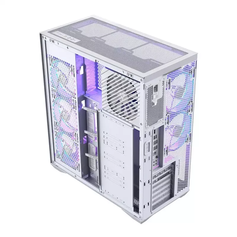 PC pilno bokšto korpusas MODECOM Volcano SPACE XL ARGB FULL TOWER 5F White — ATX, grūdintas stiklas, ARGB, USB-C