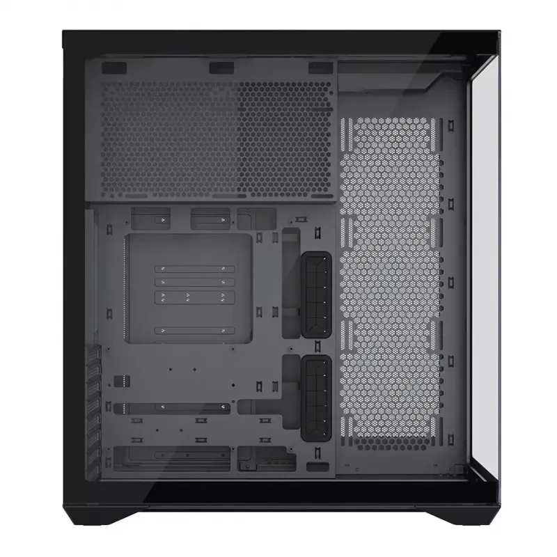 Full-Tower PC korpusas MODECOM Volcano SPACE XL NF — juodas, grūdintas stiklas, ARGB, palaiko micro-ATX, iki 44 cm GPU, 3×3,5 colio/4×2,5 colio nišos, USB-A 2×, USB-C 1×