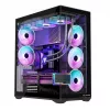 Full-Tower PC korpusas MODECOM Volcano SPACE XL NF — juodas, grūdintas stiklas, ARGB, palaiko micro-ATX, iki 44 cm GPU, 3×3,5 colio/4×2,5 colio nišos, USB-A 2×, USB-C 1×