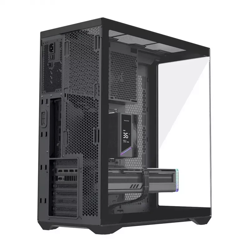 Full-Tower PC korpusas MODECOM Volcano SPACE XL NF — juodas, grūdintas stiklas, ARGB, palaiko micro-ATX, iki 44 cm GPU, 3×3,5 colio/4×2,5 colio nišos, USB-A 2×, USB-C 1×