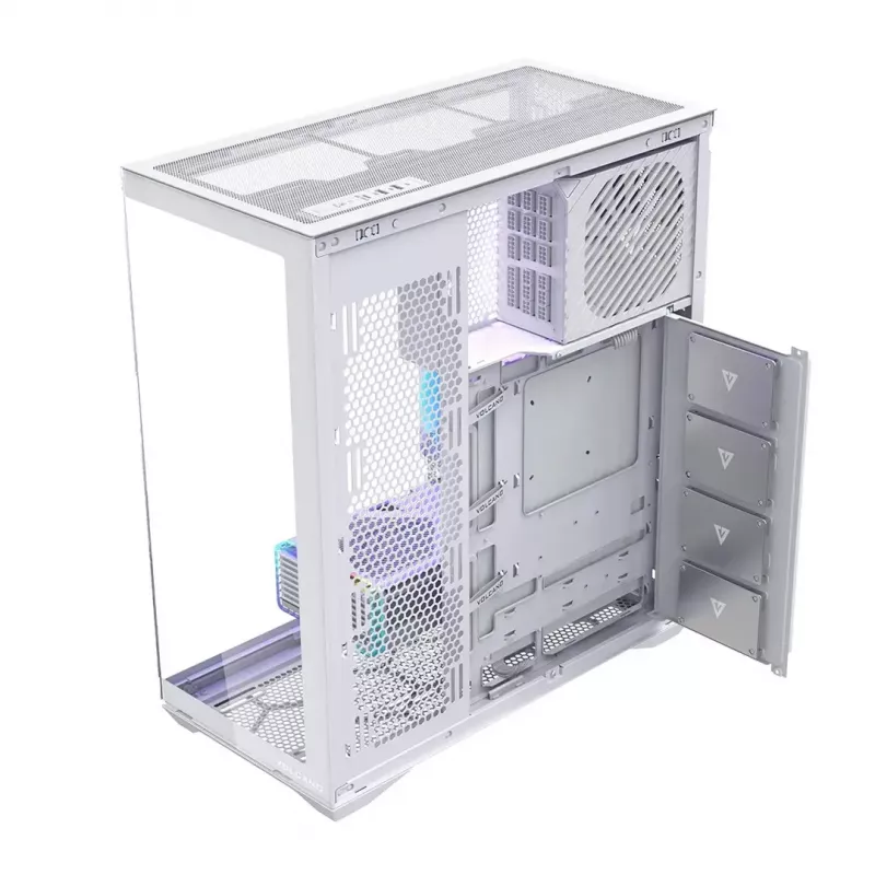 Full-tower korpusas MODECOM Volcano SPACE XL FULL TOWER NF White — ARGB, grūdintas stiklas, 8 išplėtimo lizdai, iki 440 mm GPU