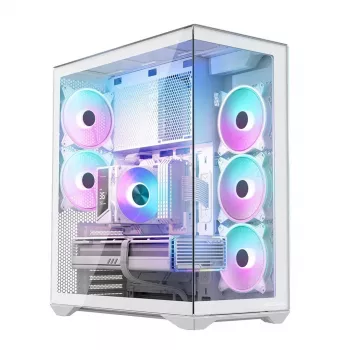 Full-tower korpusas MODECOM Volcano SPACE XL FULL TOWER NF White — ARGB, grūdintas stiklas, 8 išplėtimo lizdai, iki 440 mm GPU