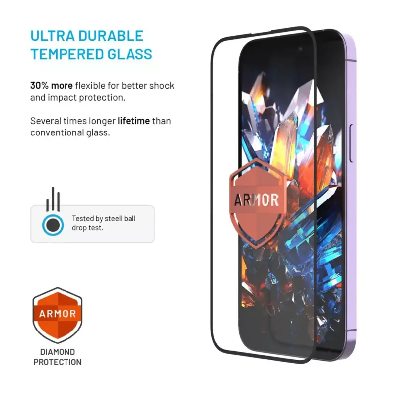 Ekrano apsauga FIXED, skirta Apple iPhone 17 Pro — grūdintas stiklas, juoda, Armor su apsauga nuo dulkių aplikatoriumi ir AR sluoksniu
