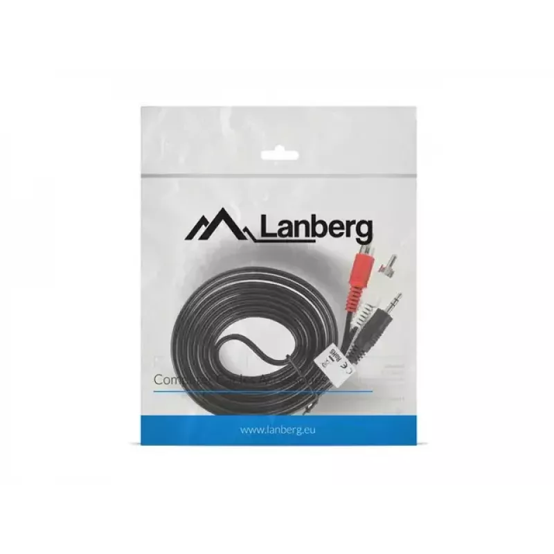 Garso kabelis Lanberg CA-MJRC-10CC-0020-BK 3.5mm RCA 2m Juoda Raudona Balta