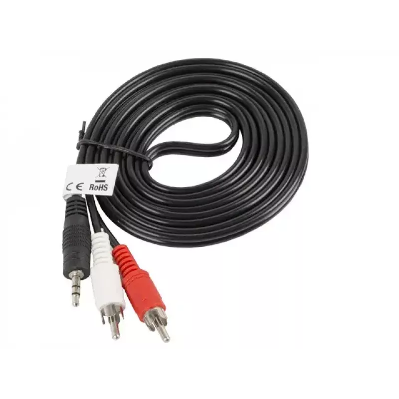 Garso kabelis Lanberg CA-MJRC-10CC-0020-BK 3.5mm RCA 2m Juoda Raudona Balta