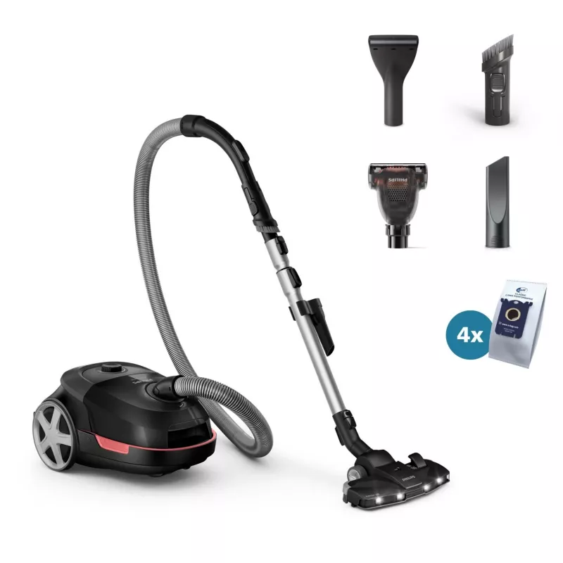 Cilindrinis dulkių siurblys Philips XD6142/12 — 900 W, 4 L dulkių maišelis, HEPA filtras, juodas