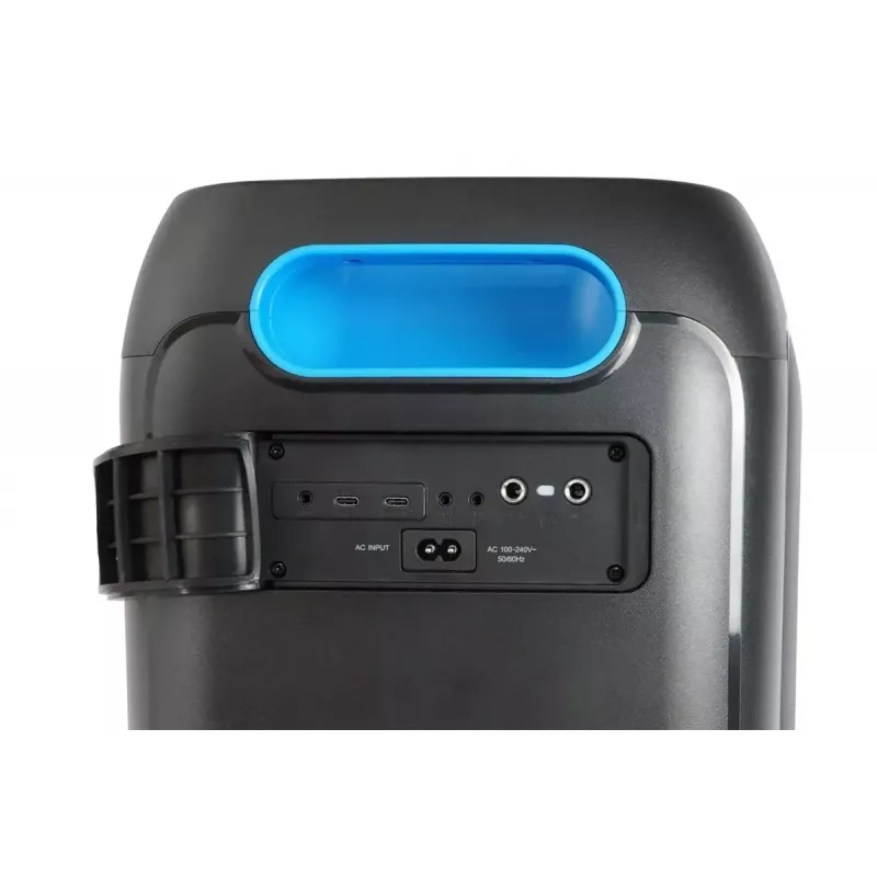 Garsiakalbių sistema BLAUPUNKT PB60X — 120W RMS, Bluetooth A2DP, FM, LED ekranas, 7000mAh baterija, 18 val., AUX, nuotolinis valdymas, 568×322×321 mm