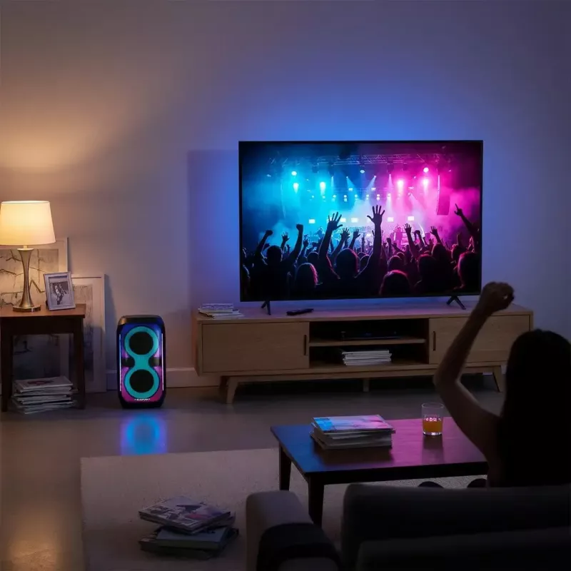 Garsiakalbių sistema BLAUPUNKT PB60X — 120W RMS, Bluetooth A2DP, FM, LED ekranas, 7000mAh baterija, 18 val., AUX, nuotolinis valdymas, 568×322×321 mm