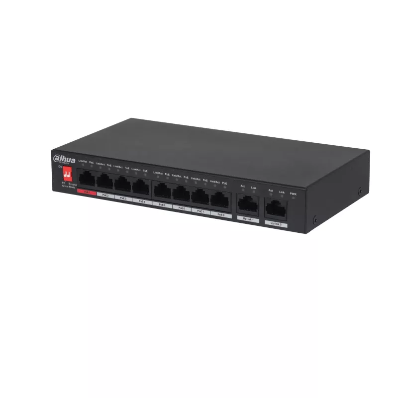 Dahua Technology PoE PFS3010-8ET-96-V2 tinklo komutatorius Nevaldomas Gigabit Ethernet (10/100/1000) maitinimas per Ethernet (PoE) Juoda