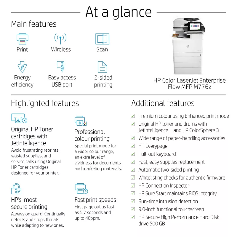 Daugiafunkcis įrenginys HP Color LaserJet Enterprise Flow MFP M776z spalvotas lazerinis spausdinimas