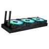 Viskas viename skysčio aušintuvas ASUS MAX GAMING LC 360 ARGB LCD — 360 mm radiatorius, 120 mm ventiliatoriai, palaiko AM4/AM5/LGA1700, juodas