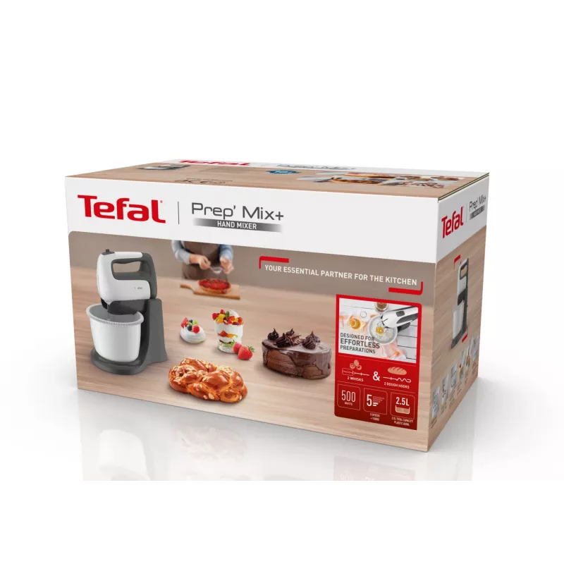Tefal PrepMix+ HT464138 rankinis plaktuvas su stovo indu 500 W pilka/baltas
