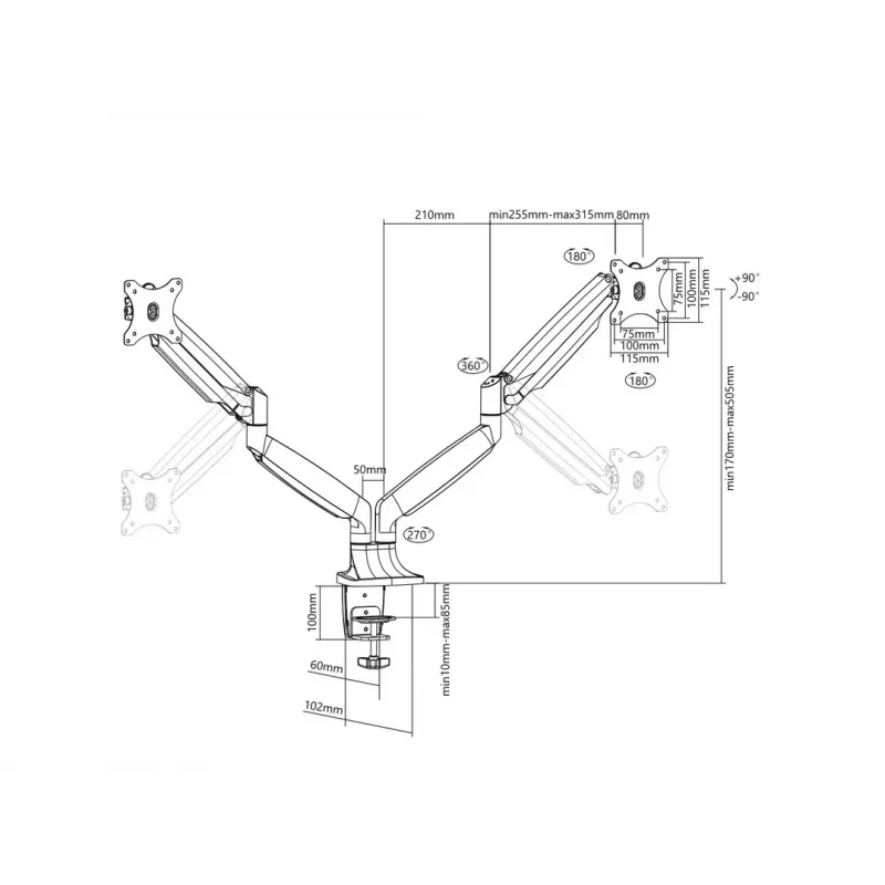 Multibrackets M Deskmount Gas Spring Dual Juoda