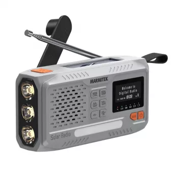 Nešiojamasis prisukamas radijas Marmitek RESQ 100 — DAB/DAB+/FM, 3 W, LCD, USB-C, 3,5 mm lizdas, šviesiai pilkas
