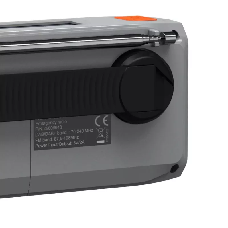 Nešiojamasis prisukamas radijas Marmitek RESQ 100 — DAB/DAB+/FM, 3 W, LCD, USB-C, 3,5 mm lizdas, šviesiai pilkas