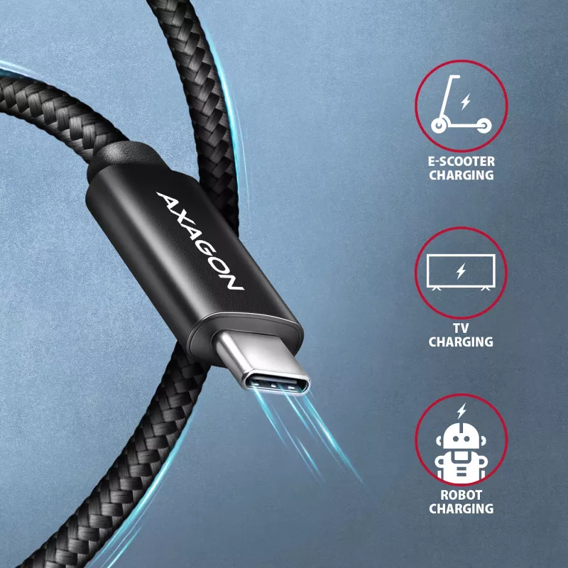 USB-C į USB-C kabelis AXAGON BUCM4X-CM05AB — USB4 Gen 3x2, 40 Gbit/s, 240 W, 0,5 m, juodas