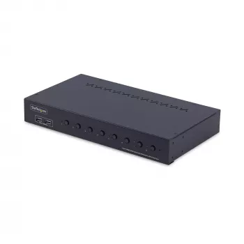 StarTech.com 8 prievadų HDMI KVM komutatorius su 1U stovo montavimo rinkiniu, 4K 60Hz HDMI 2.0, mygtukų ir sparčiųjų klavišų perjungimas, 4 prievadų USB šakotuvas, nepriklausomas nuo OS, atitinka TAA