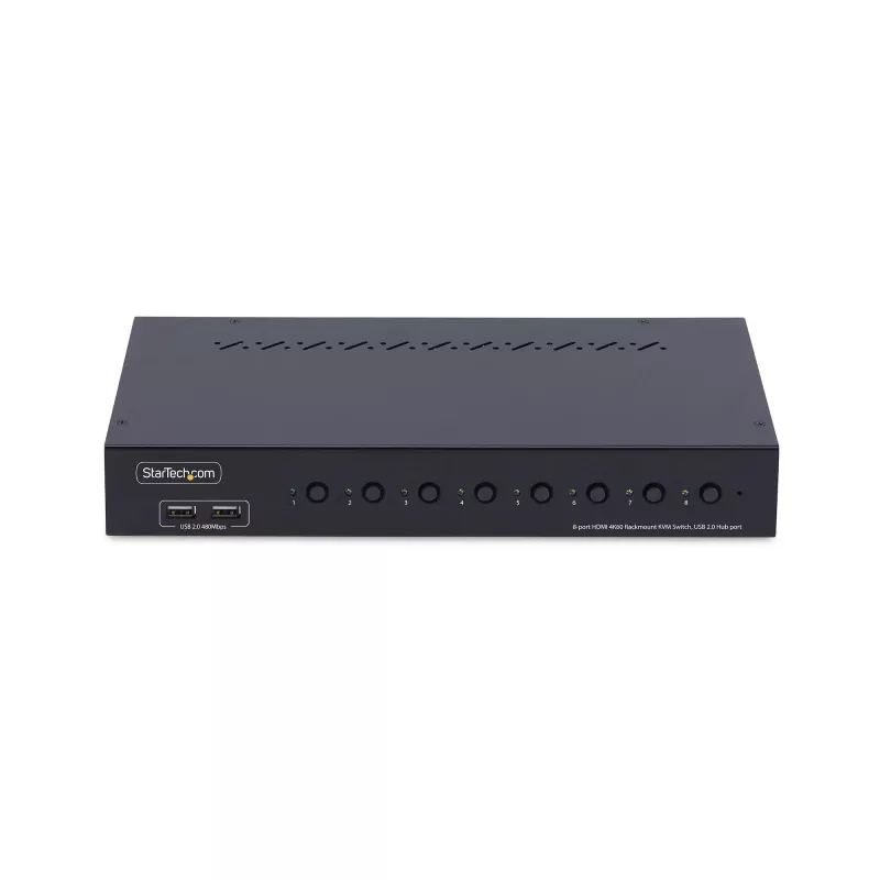 StarTech.com 8 prievadų HDMI KVM komutatorius su 1U stovo montavimo rinkiniu, 4K 60Hz HDMI 2.0, mygtukų ir sparčiųjų klavišų perjungimas, 4 prievadų USB šakotuvas, nepriklausomas nuo OS, atitinka TAA