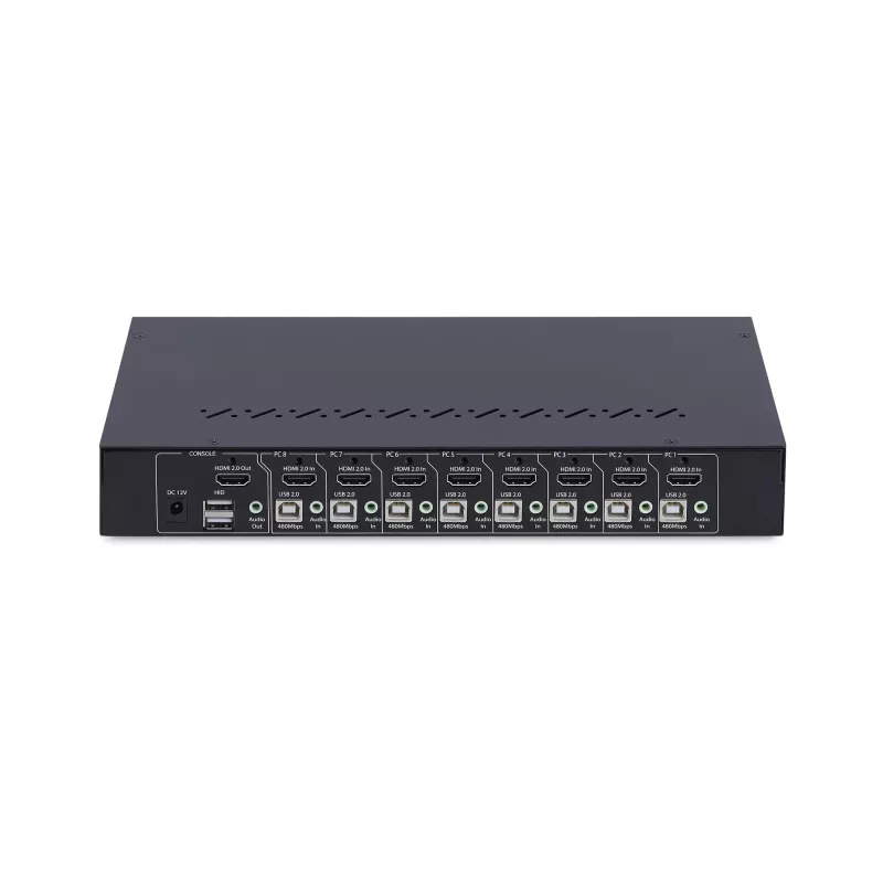 StarTech.com 8 prievadų HDMI KVM komutatorius su 1U stovo montavimo rinkiniu, 4K 60Hz HDMI 2.0, mygtukų ir sparčiųjų klavišų perjungimas, 4 prievadų USB šakotuvas, nepriklausomas nuo OS, atitinka TAA