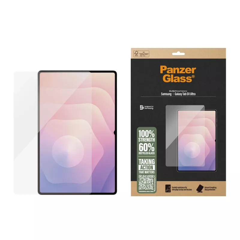 Ekrano apsauga PanzerGlass, skirta Samsung Galaxy Tab S11 Ultra — Grūdintas stiklas, itin platus pritaikymas, permatoma, sausas uždėjimas