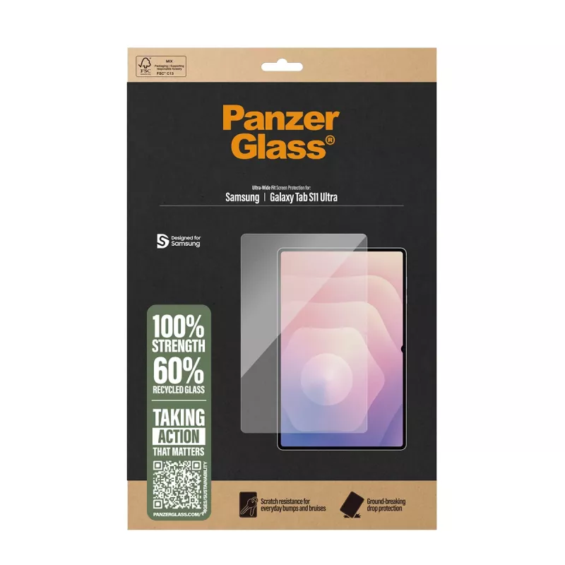 Ekrano apsauga PanzerGlass, skirta Samsung Galaxy Tab S11 Ultra — Grūdintas stiklas, itin platus pritaikymas, permatoma, sausas uždėjimas