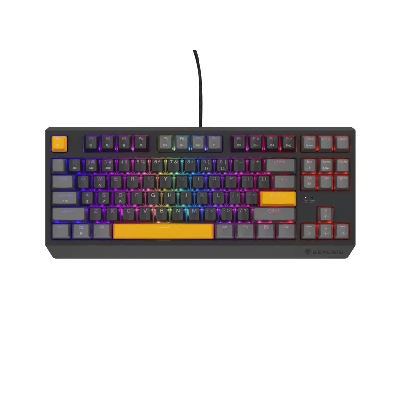 GENESIS Thor 230 TKL klaviatūra, skirta žaidimams, USB + RF belaidis ryšys + Bluetooth QWERTY, juoda, pilka, oranžinė