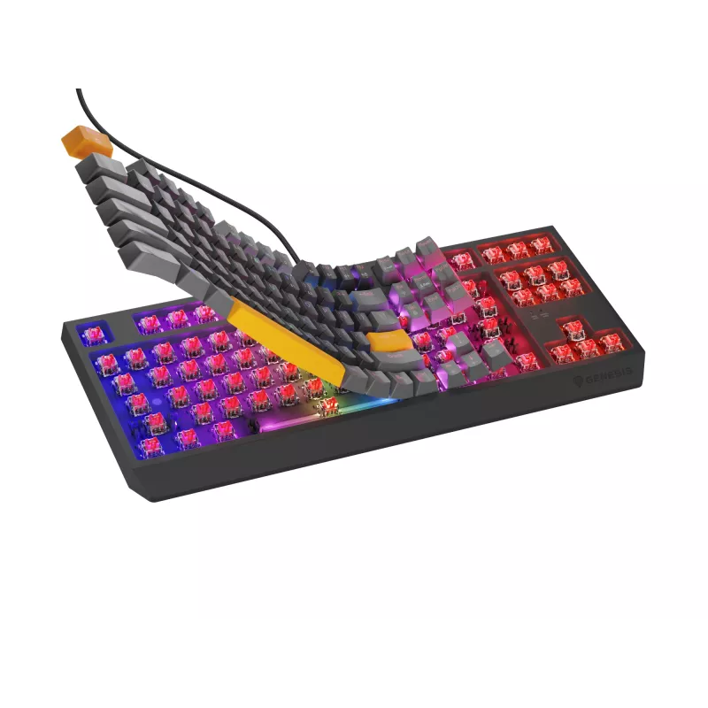 GENESIS Thor 230 TKL klaviatūra, skirta žaidimams, USB + RF belaidis ryšys + Bluetooth QWERTY, juoda, pilka, oranžinė