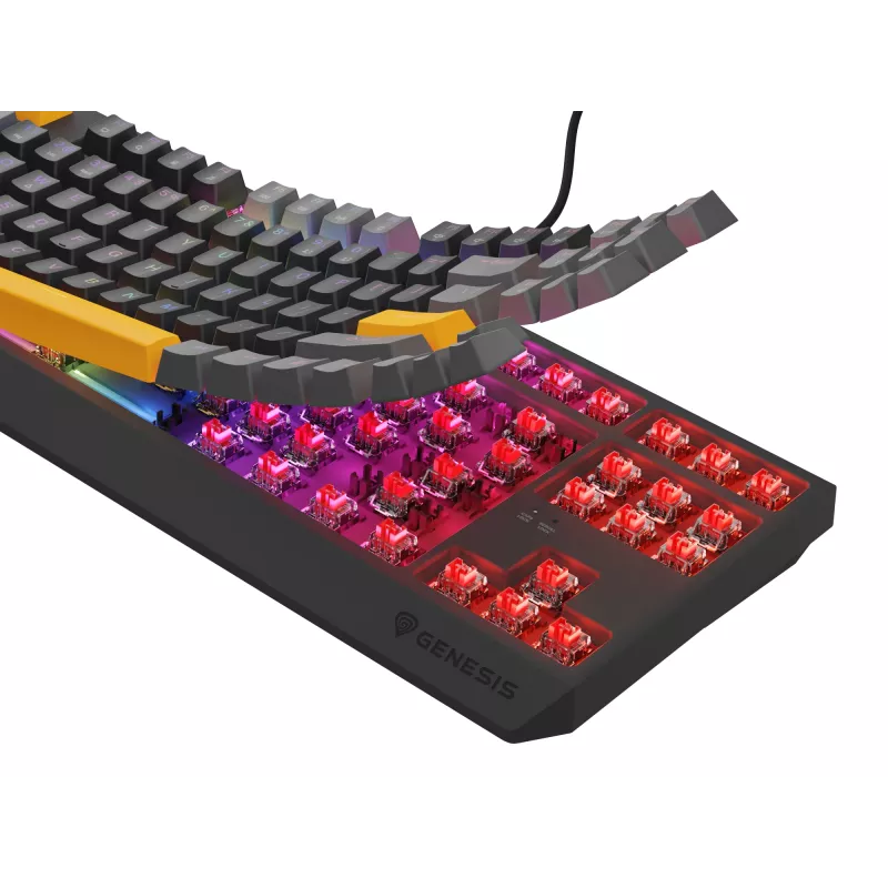 GENESIS Thor 230 TKL klaviatūra, skirta žaidimams, USB + RF belaidis ryšys + Bluetooth QWERTY, juoda, pilka, oranžinė