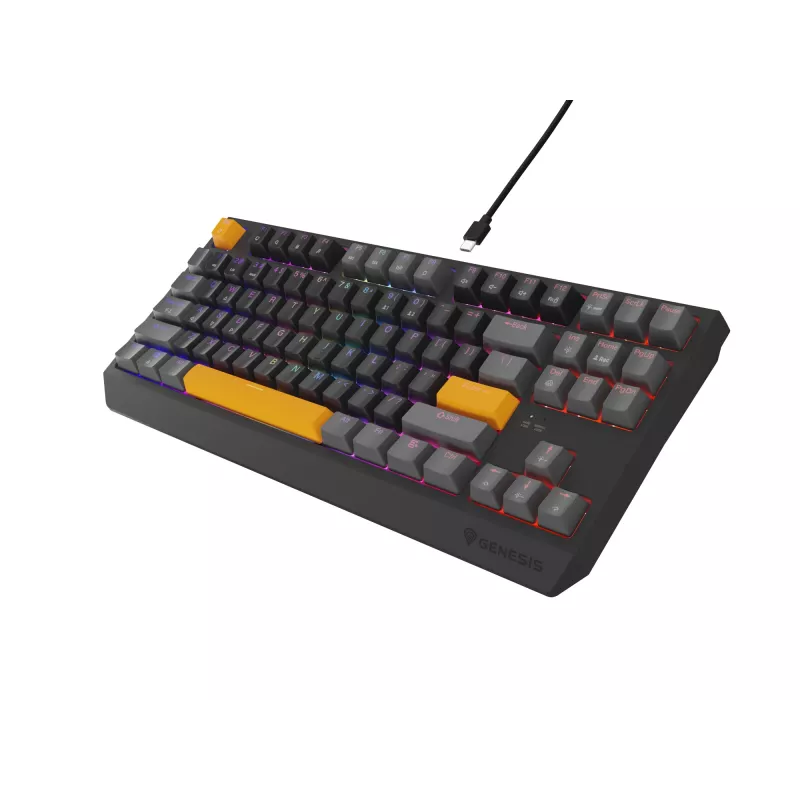 GENESIS Thor 230 TKL klaviatūra, skirta žaidimams, USB + RF belaidis ryšys + Bluetooth QWERTY, juoda, pilka, oranžinė