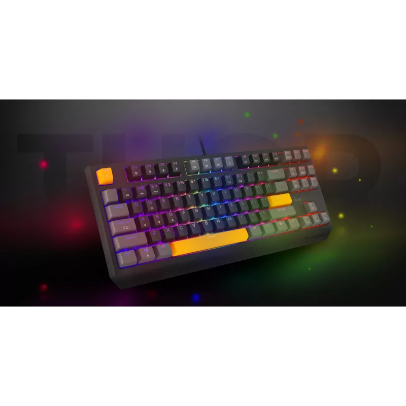 GENESIS Thor 230 TKL klaviatūra, skirta žaidimams, USB + RF belaidis ryšys + Bluetooth QWERTY, juoda, pilka, oranžinė