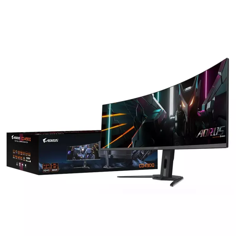 Monitorius GIGABYTE 49 colių OLED CO49DQ DQHD 5120×1440 144 Hz, HDR, FreeSync, 10 bitų, 2×HDMI 2.1, USB-C, VESA 100×100