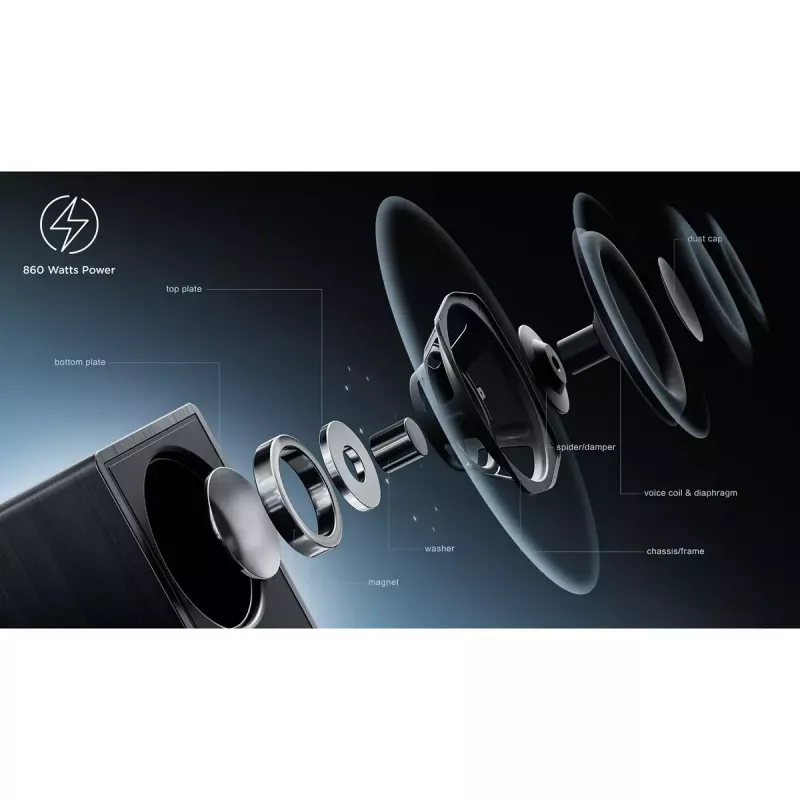 TCL Q Q85H Class 7.1.4 kanalų garso juosta su Dolby Atmos, belaidžiu žemųjų dažnių garsiakalbiu ir belaidžiais erdvinio garso garsiakalbiais