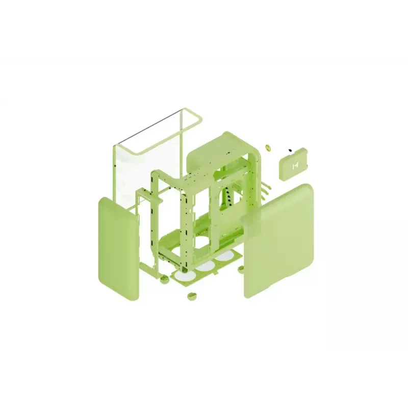 Mid Tower korpusas HYTE X50 Matcha Milk — ATX/mATX/Mini-ITX palaikymas, grūdintas stiklas, priekinis I/O
