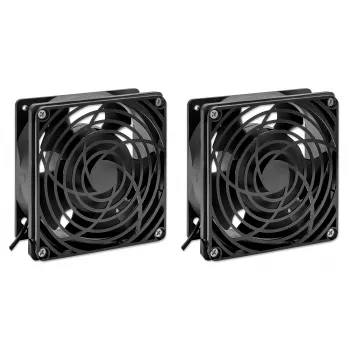 Intellinet 2 ventiliatorių vėdinimo įrenginys 19 colių sieninėms spintoms, tvirtinamas ant stogo, 1,8 m maitinimo laidas su EU CEE 7/7 kištuku, formato 120 x 120 mm, įžeminimo komplektas komplekte, juodas