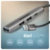 USB šakotuvas AXAGON HUE-STA — 4 prievadų aliumininė juostelė, 1× USB-A 5Gbps + 2× USB-A ir 1× USB-C 480Mbps, USB-A priegloba, pilka