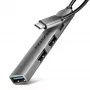 USB šakotuvas AXAGON HUE-STC, 4 prievadų aliuminio juosta, 1x USB-A 5Gbps + 2x USB-A ir 1x USB-C 480Mbps, USB-C šeimininkas, 12 cm kabelis, pilka