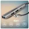 USB šakotuvas AXAGON HUE-STC, 4 prievadų aliuminio juosta, 1x USB-A 5Gbps + 2x USB-A ir 1x USB-C 480Mbps, USB-C šeimininkas, 12 cm kabelis, pilka