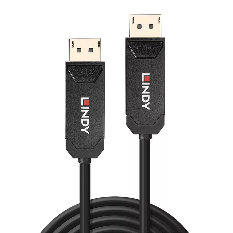 „Lindy“ 10 m hibridinis optinio pluošto DP 2.0 UHBR10 laidas, 10 m, DisplayPort, DisplayPort, vyriškas, vyriškas, 7680 x 4320 pikseliai