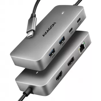 Axagon HMC-CUB83X2 USB 10 Gbps šakotuvas, 2x USB-A, USB-C, HDMI ir DP 4k/144Hz, RJ-45, PD 100 W
