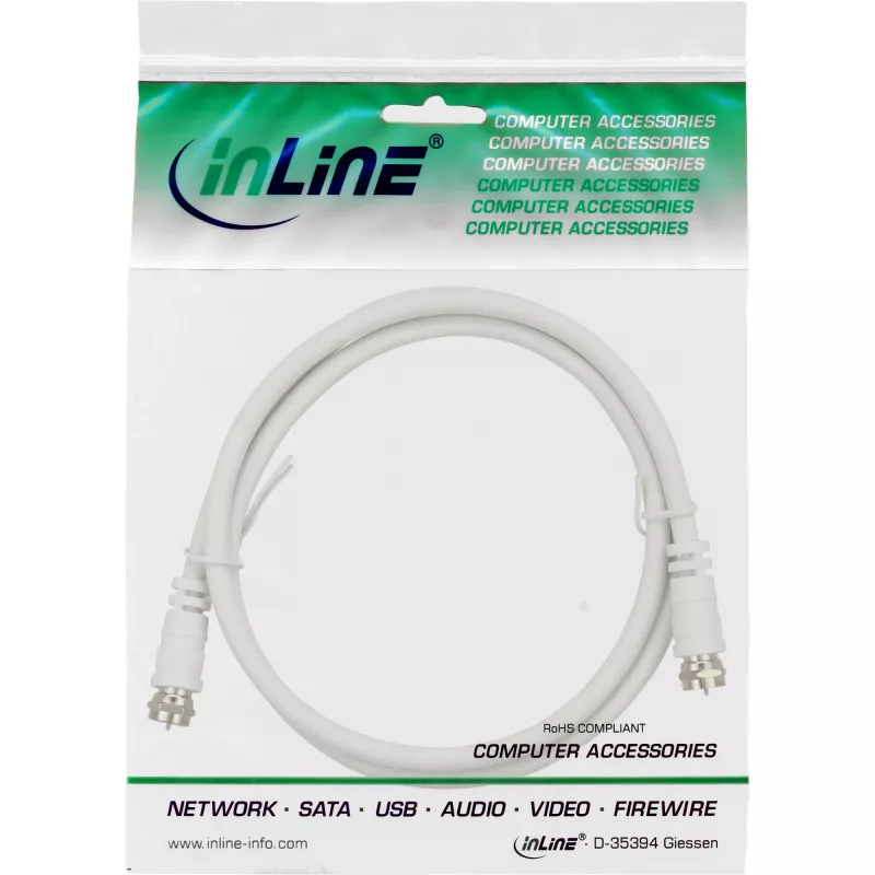 InLine SAT kabelis 2x ekranuotas itin mažų nuostolių 2x F-kištukas >75dB baltas 2m