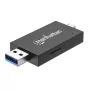 Manhattan USB-A / USB-C combo Multi-Card Reader/Writer, 5 Gbps (USB 3.2 Gen1 aka USB 3.0), Male to microSD and SD/MMC Slots, Mini Format, SuperSpeed USB, Windows or Mac, Juoda/Transparent, Three Year Warranty