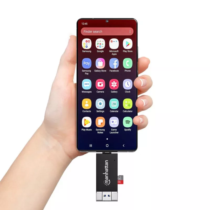 Manhattan USB-A / USB-C combo Multi-Card Reader/Writer, 5 Gbps (USB 3.2 Gen1 aka USB 3.0), Male to microSD and SD/MMC Slots, Mini Format, SuperSpeed USB, Windows or Mac, Juoda/Transparent, Three Year Warranty