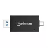 Manhattan USB-A / USB-C combo Multi-Card Reader/Writer, 5 Gbps (USB 3.2 Gen1 aka USB 3.0), Male to microSD and SD/MMC Slots, Mini Format, SuperSpeed USB, Windows or Mac, Juoda/Transparent, Three Year Warranty