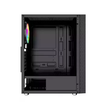 PC Case GEMBIRD Fornax 2500 Midi Tower Juoda — ATX/ITX support, tempered glass, RGB, 3x120mm front, 2x2.5 inch bays